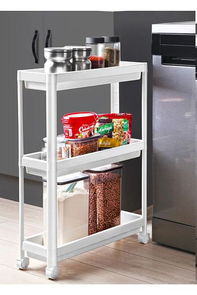 Bayev White 3-Tier Shelf with Wheels - Bathroom Kitchen Narrow Space Organizer Organizer