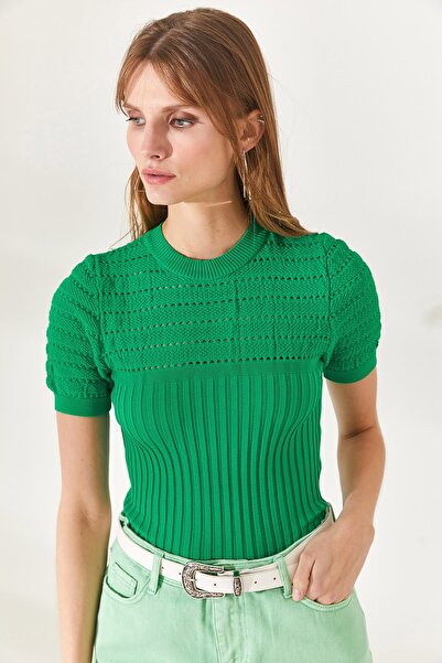 Olalook Γυναικεία γρασίδι μπλούζα πλεκτό με ραβδώσεις BLZ-19002270