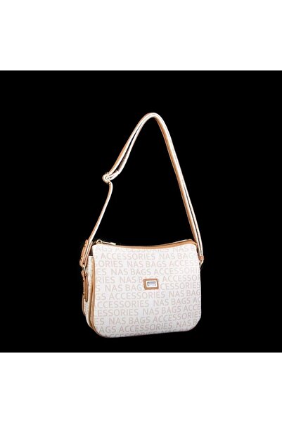 By Hakan Nas Bag-1288 Жіноча сумка через плече з написом, кремово-бежева