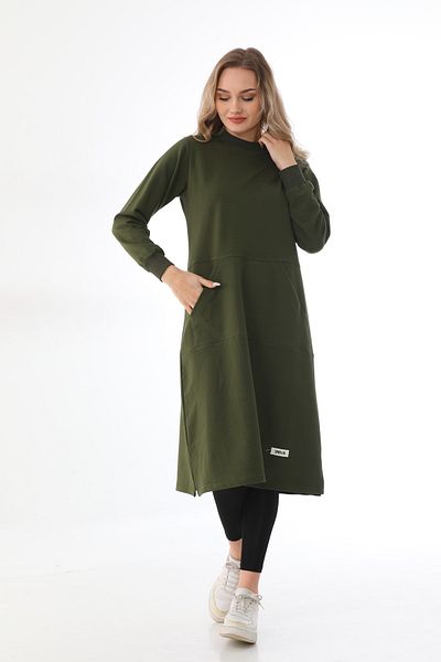 Elif Okur Hijab Pocket Long Tunic 110cm Khaki 1403