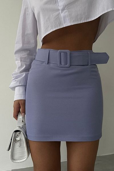 bayansepeti Fusta mini liliac cu centură de damă 23s02010