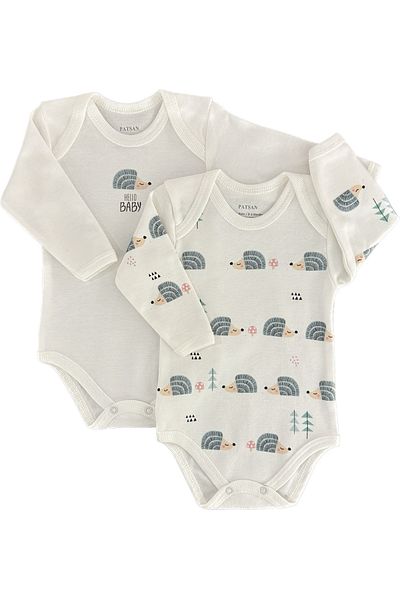 Renkli Puset 2-Piece Organic Cotton Baby Long Sleeve Snap-On Bodysuit Suit Kirpi