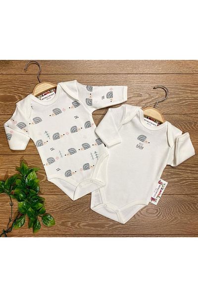 Renkli Puset 2-Piece Organic Cotton Baby Long Sleeve Snap-On Bodysuit Suit Kirpi