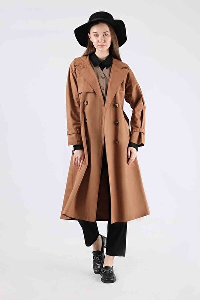 ZÜLAYS Retro Klasik Trenç Kızıl Kahve