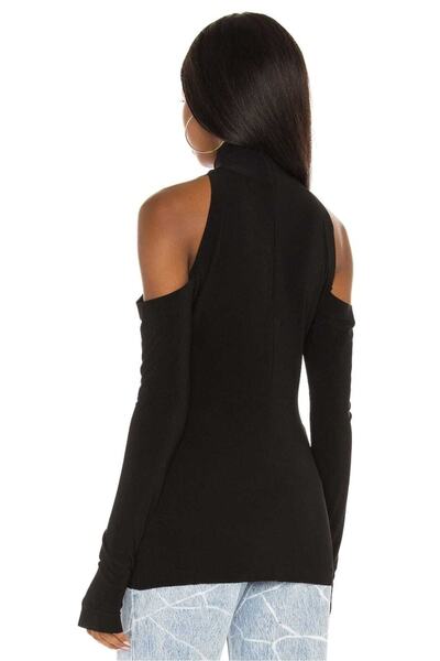 Zagrep Жіноча чорна блуза з рибальським коміром, низькими рукавами та вставками на пальцях