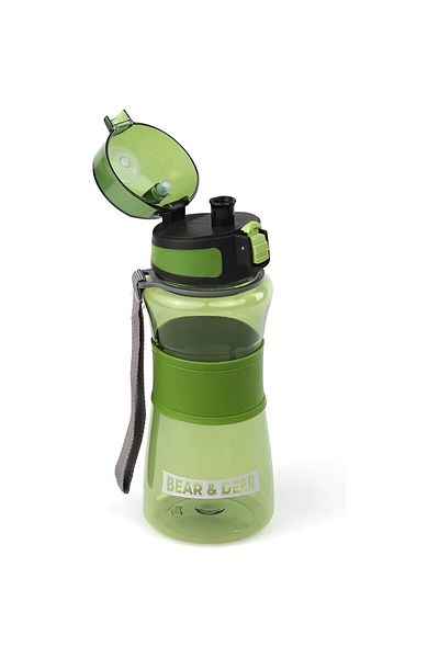 Bear&Dear Dark Green Water Bottle with Automatic Lid Silicone Handle and Clip 700 ml