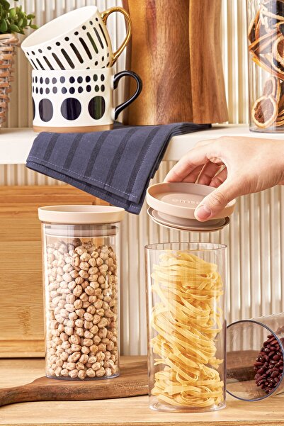 Emsan Arya 6'lı Büyük Kavanoz/saklama Kabı Bej