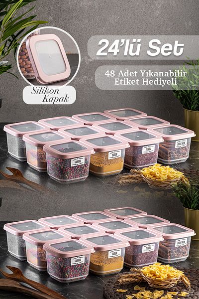 Meleni Home 24-Piece Rosie Small Size Silicone Lid Square Food Storage Container Set 24x 500 Ml Spice Bowl Set