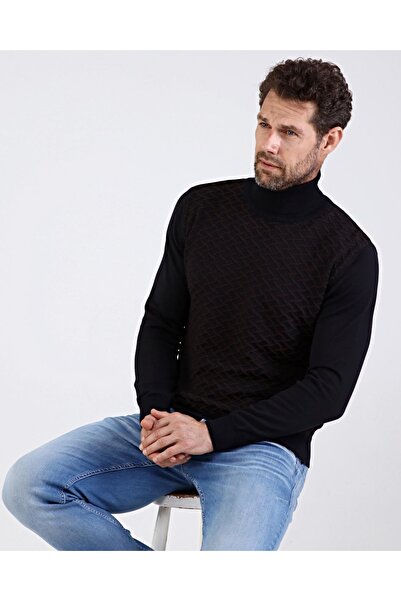 Çizgi Triko Ανδρικό πλεκτό βαμβακερό ζιβάγκο μπλε ναυτικό πουλόβερ με μοτίβο μανίκια και μέση ελαστική κανονική