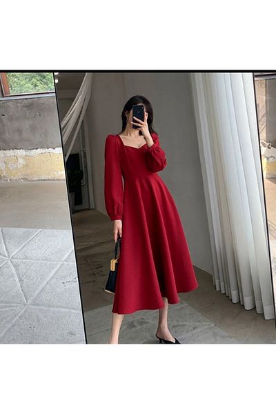 Styling Park Midi Length Collar Detail Long Sleeve Dress