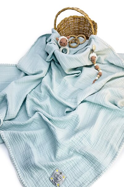 Atölye Eda Exclusive Handcrafted and Hand Embroidered 4 Layer Muslin Blanket 120x120cm