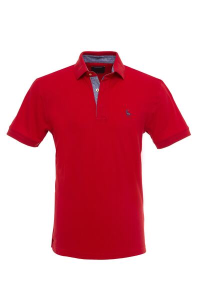 Erkek Kırmızı Triko Garnili Polo Yaka T-shirt