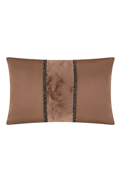 Leila Home &living Kahverengi Kürklü Kristal Taş Şeritli Kırlent Kılıfı
