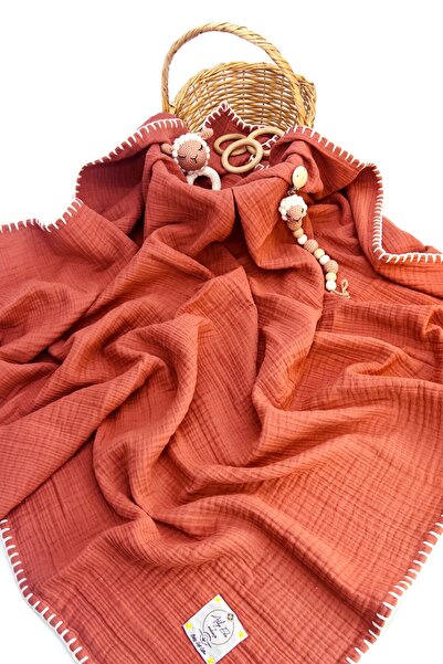 Atölye Eda Exclusive Handcrafted And Hand Embroidered 4 Layer Muslin Blanket 120x120cm-tile