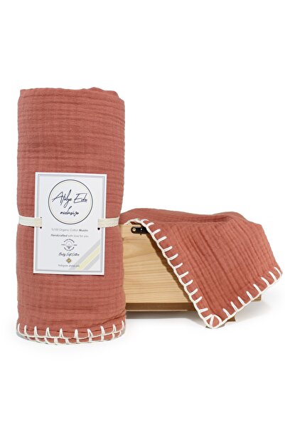 Atölye Eda Exclusive Handcrafted And Hand Embroidered 4 Layer Muslin Blanket 120x120cm-tile