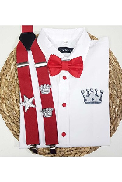 cool partyshop Silver King Crowned Strap Bow Tie Shirt