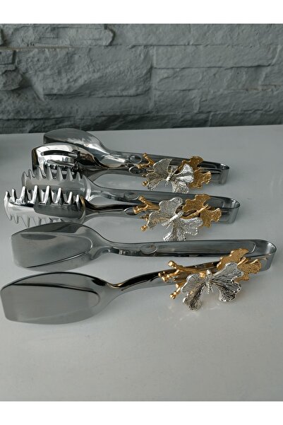 ALANYA HOME DECOR Gold/platinum Butterfly Tongs Set 3 Pieces Butterfly Tongs Set