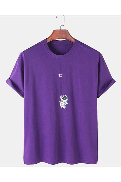 Machetta Μωβ βαμβακερό μπλουζάκι με λεπτομέρεια Astronaut Printed Oversize βαμβακερό μπλουζάκι