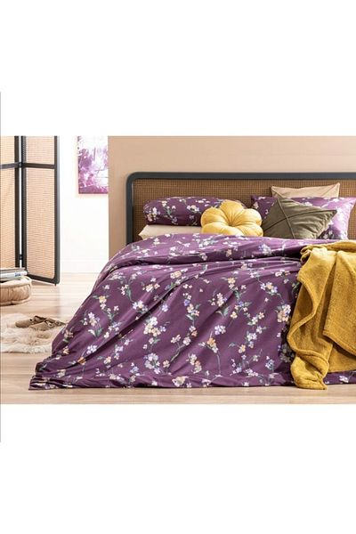 English Home Wild Pansies Bumbac Husă Pilota Extra King 260x240 Cm Prune