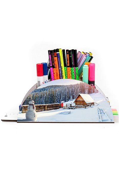 kutuTR Wooden Vip City Series Rainbow Ruled Desktop Pen Holder Organizer with Assembled Box