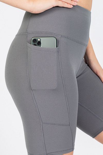 The Step Sports Pantaloni scurți sport motocicliști, gri, cu buzunar, cu nervuri, 8&quot;