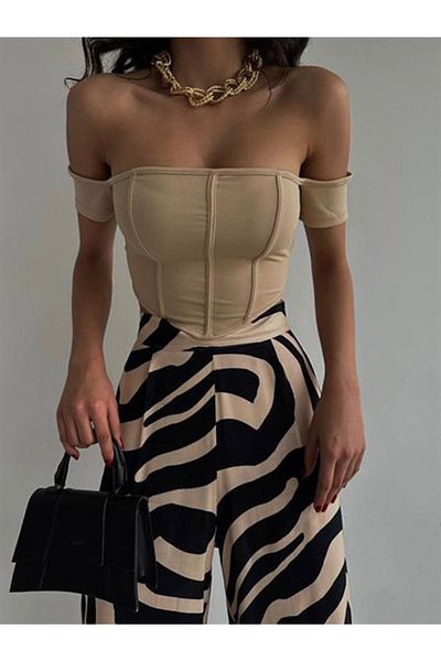 WEAR AND WEAR Γυναικείο μπουστάκι με φερμουάρ με λεπτομέρεια κορσέ με γιακά Madonna