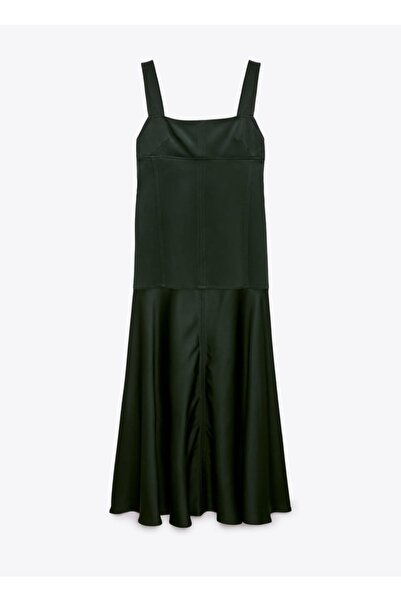 eleos Siyah Saten Midi Elbise