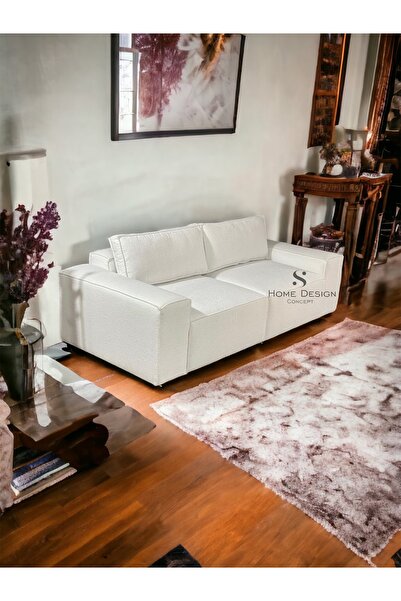 S Home Design Concept Frida 2 Modül Kanepe Koltuk Sırt Minderli, Teddy, Beyaz