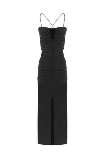 Whenever Company Siyah Çapraz Bağlamalı Drapeli Göğüs Bölgesi Dekolteli Önden...