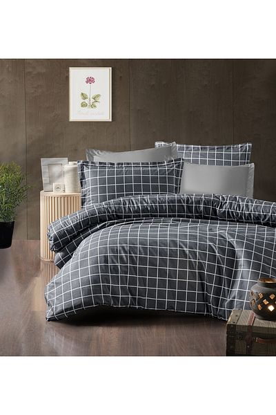 eco concept Checkered Duvet Cover, Single Duvet Cover Set, Striped Checkered Duvet Cover, 3 Pieces, Washable