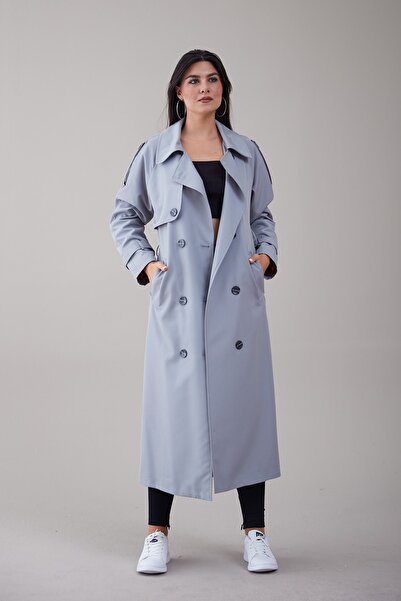 Heggo Rose Kadın Gri Oversize Trençkot