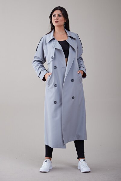 Heggo Rose Kadın Gri Oversize Trençkot