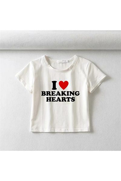 Touz Eylm I Love Breaking Hearts Printed White Crop