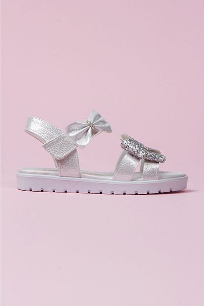 Sare Çocuk Giyim Girl's Orthopedic White Flat Sole Bow Sandals