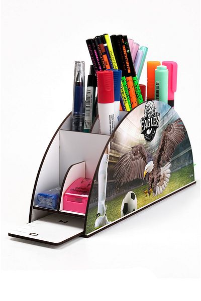 kutuTR Wooden Vip Sports Series Rainbow Ruled Desktop Pen Holder Organizer Assembled Boxed