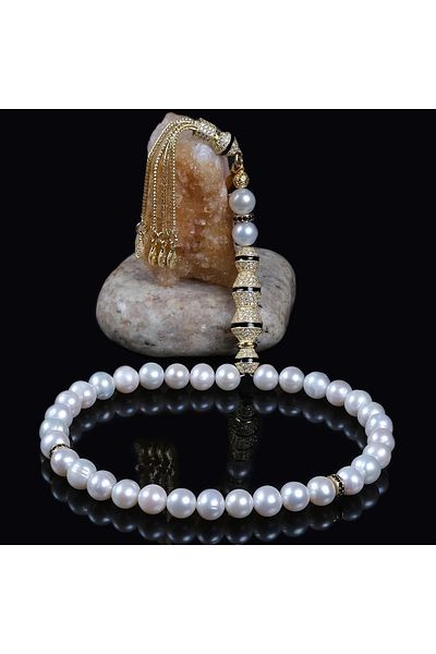 TESBİHCİBABA Zircon Embroidered Special Design Premium Pearl Rosary