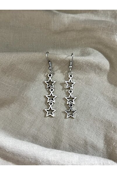 sleyshop Üçlü Gümüş Renk Yıldız Küpe