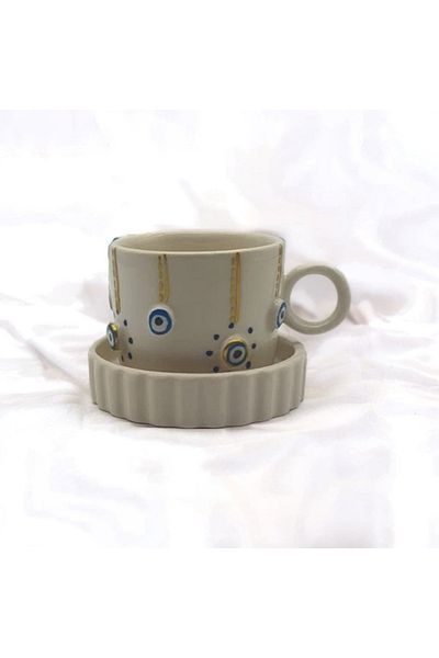 MeGgDecor Gold Gilded Line Point Evil Eye Cup Mug