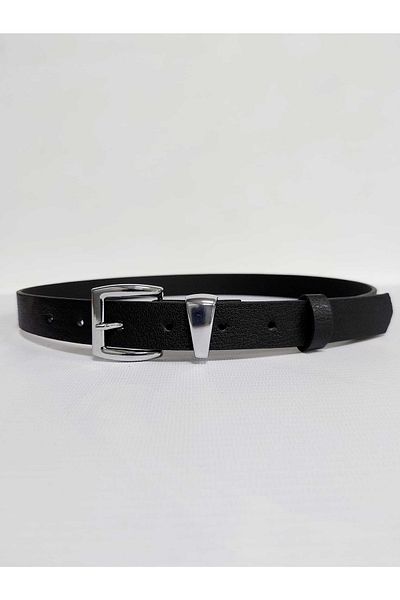 Kemerix Women's Black Belt with Silver Buckle