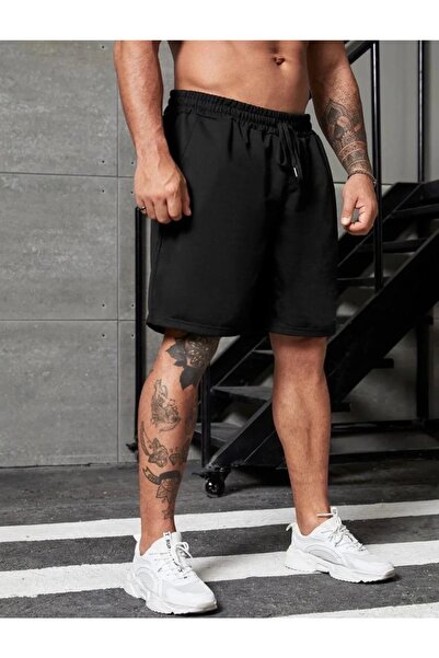 DEEPSENCE Ανδρικό σορτς από μαύρο χτενισμένο βαμβακερό ύφασμα Slimfit