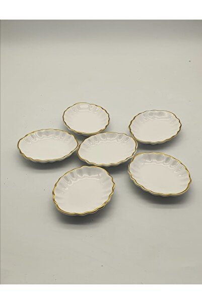 MeGgDecor 6 Adet Altın Yaldızlı Istridye Seramik Lokumluk Sosluk Reçellik