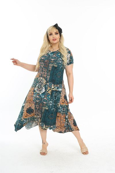 mami butik Plus Size Asymmetrical Skirt Short Sleeve Viscose Combed Cotton Stylish Comfortable Summer Dress
