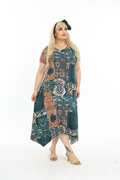 mami butik Ασύμμετρη φούστα μεγάλου μεγέθους με κοντό μανίκι από βισκόζη χτενισμένο βαμβάκι Κομψό άνετο καλοκαιρινό φόρεμα