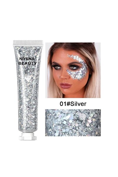 NİYENABEAUTY Jel Formlu Parlak Glitter Face Makeup & Body & Hair 18 Gr Gümüş ...