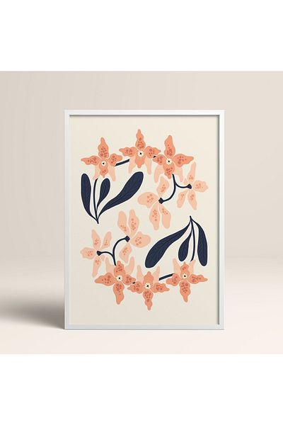 HOMEPACK Tablou cu rame din lemn alb Poster cu rame Decor artistic modern de perete (FLOWER148-WHITE-50X70)