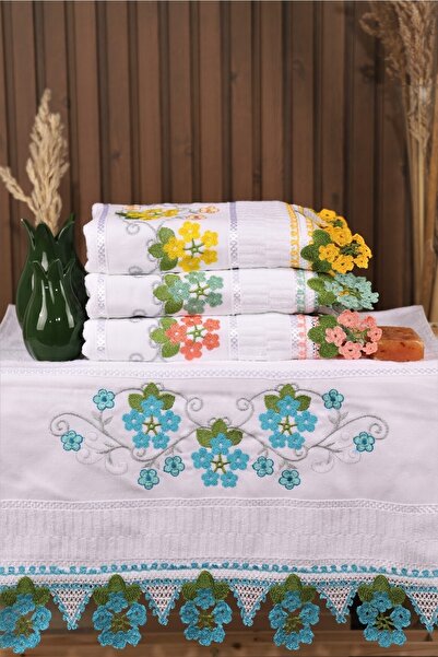 Genel Markalar 4'lü Işlemeli Güpürlü Çeyizlik 50*90 El Yüz Havlusu