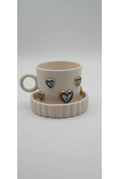 MeGgDecor Gold Gilt Multi-Heart Evil Eye Cup Mug