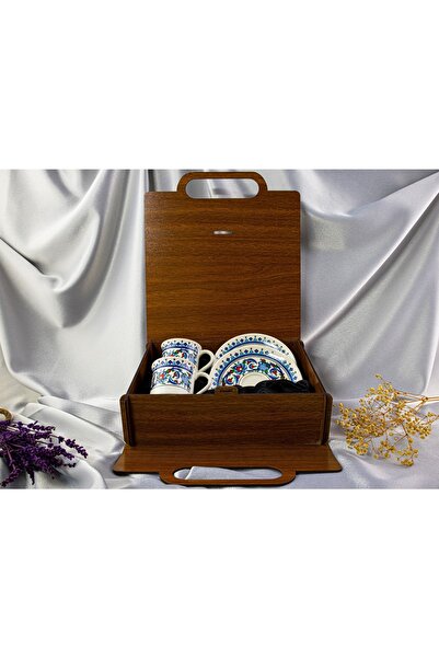 Kütahya Serigrafi 2li Ahşap Kutulu Porselen Fincan Takımı