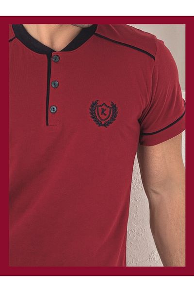KAPİTEX Short Sleeve Buttoned Collar Pocket Trolley 100% Cotton Men's Pajama Set