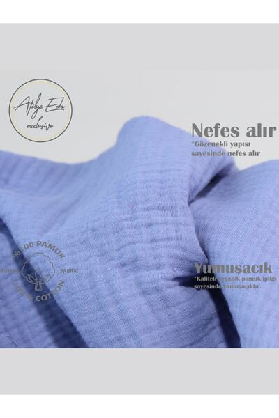 Atölye Eda Exclusive El Işçiliği Ve El Işlemeli 4 Kat Müslin Battaniye 120x120cm-indigo